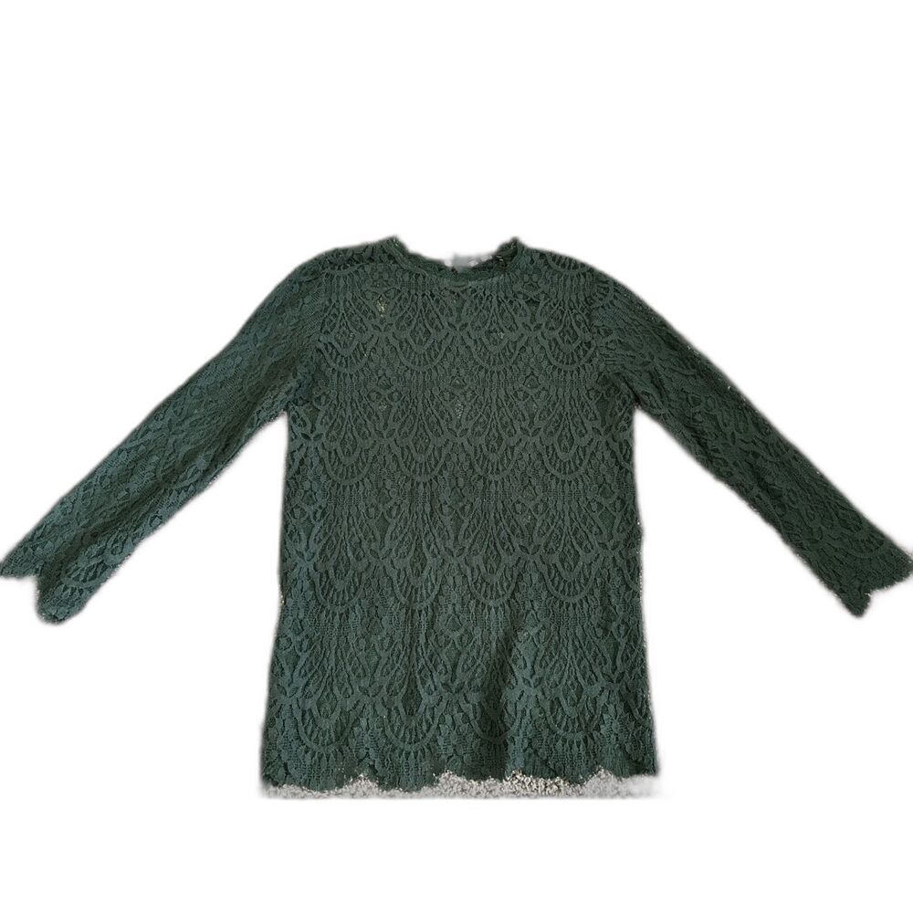 Zara Forest Green Lace long sleeve Blouse Shirt M
